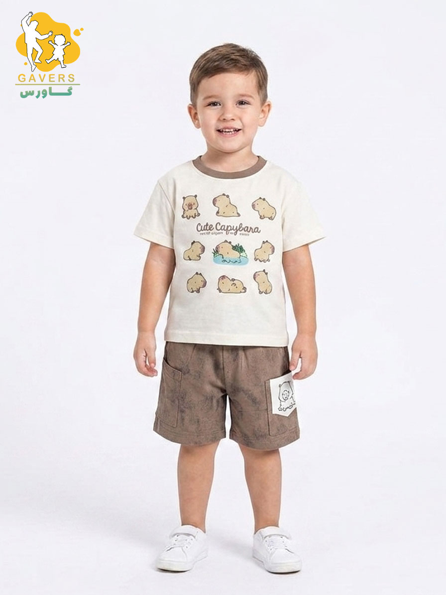 ست تیشرت شلوارک پسرانه طرح خوک کد 460